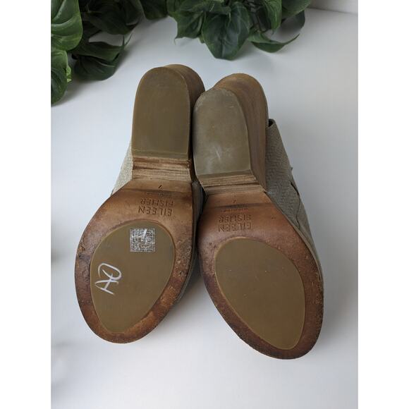 Eileen Fisher Boots Suede Peep Toe Slingback Textured Taupe Boho Fall Size 7 - Picture 9 of 11